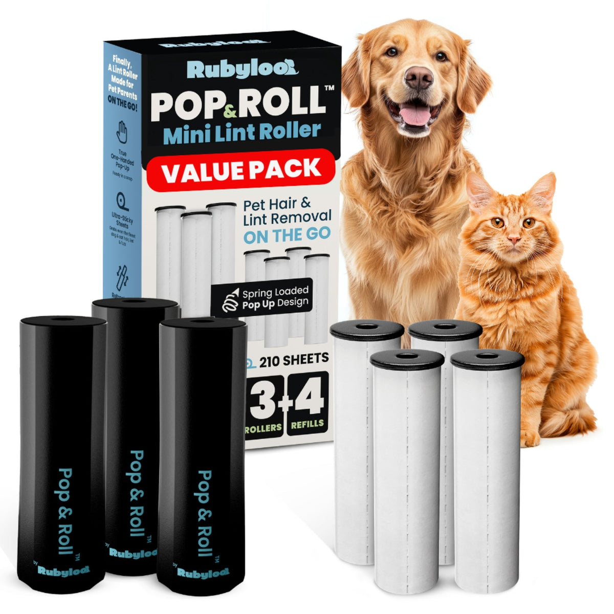 Rubyloo Retractable Mini Lint Roller & Refills